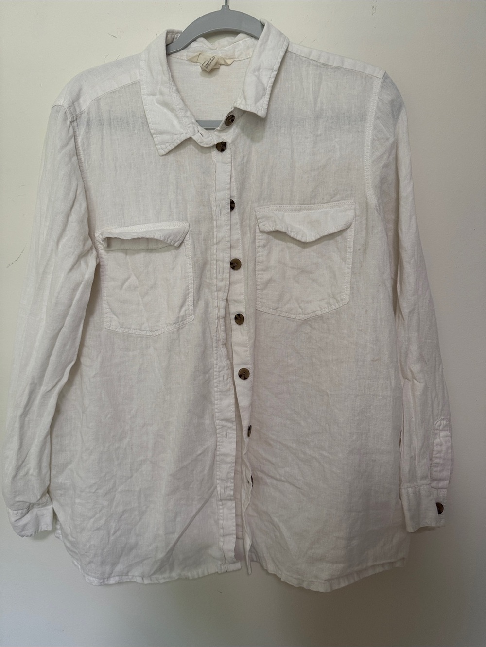 Lose Fit White Linen Button-Up Shirt